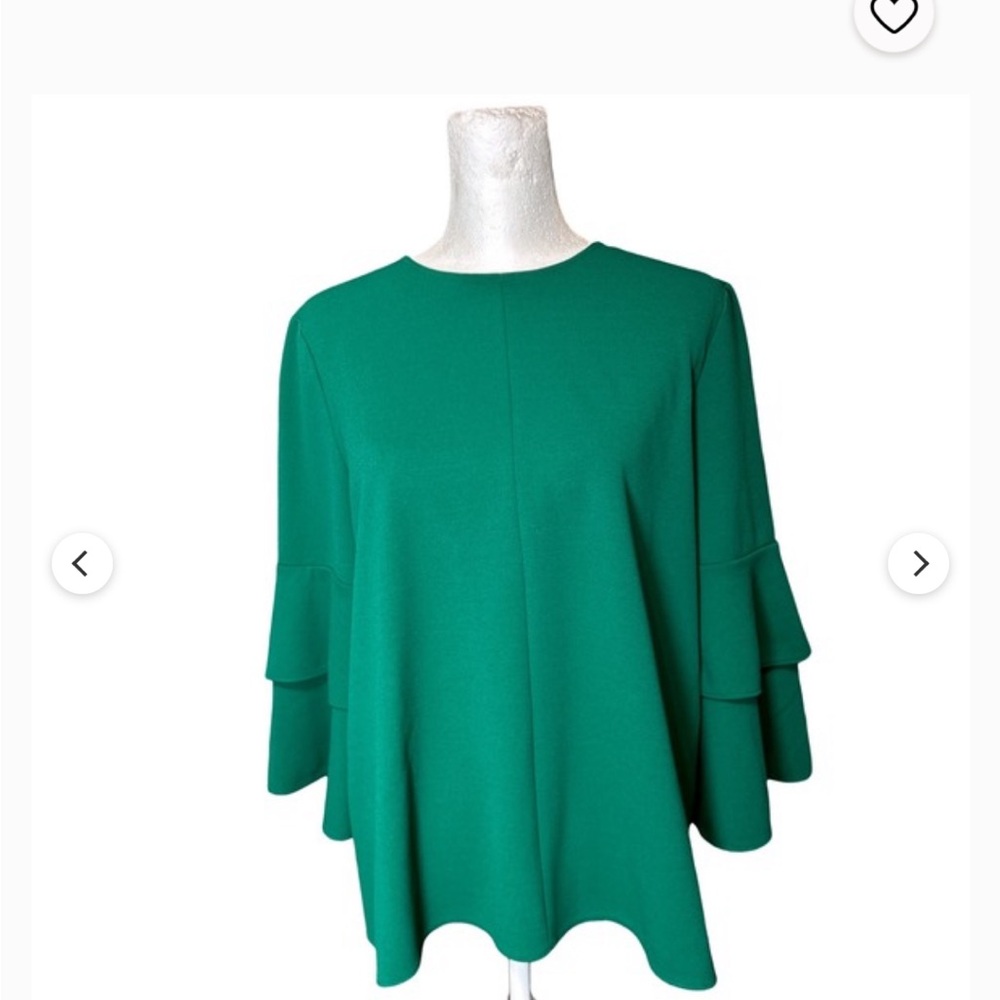 Tibi Emerald Green Ruffle Sleeve Top